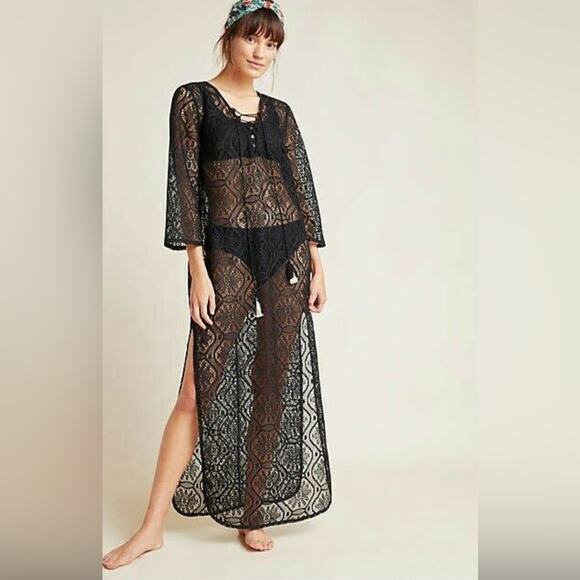 Anthropologie Black Long Sleeve Mesh Swim Coverup Maxi Dress Small -  threedaughtersproperties.com